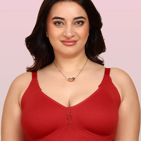 Komli Bonded Breathable Cotton Plus Size M-Frame Minimiser Non-Padded Bra (KB-405-RED)