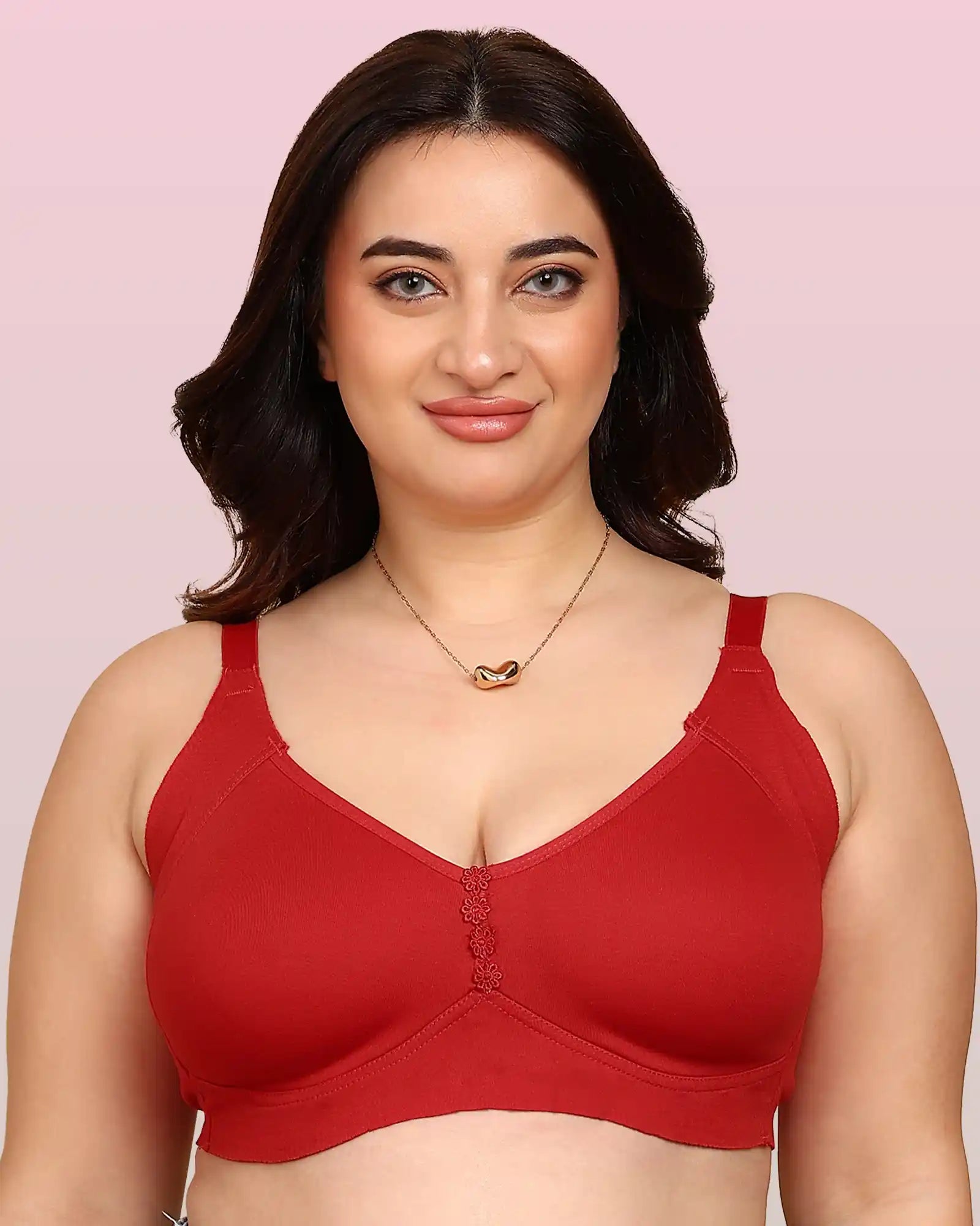 Komli Bonded Breathable Cotton Plus Size M-Frame Minimiser Non-Padded Bra (KB-405-RED)