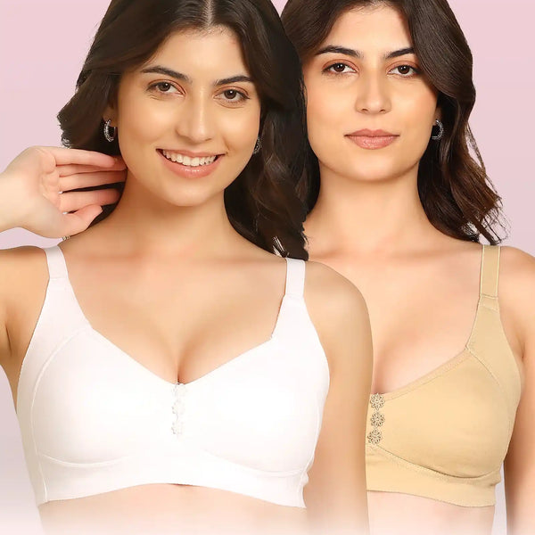 Komli Bonded Breathable Cotton Plus Size M-Frame Minimiser Non-Padded Bra (KB-405) (Pack of 2)