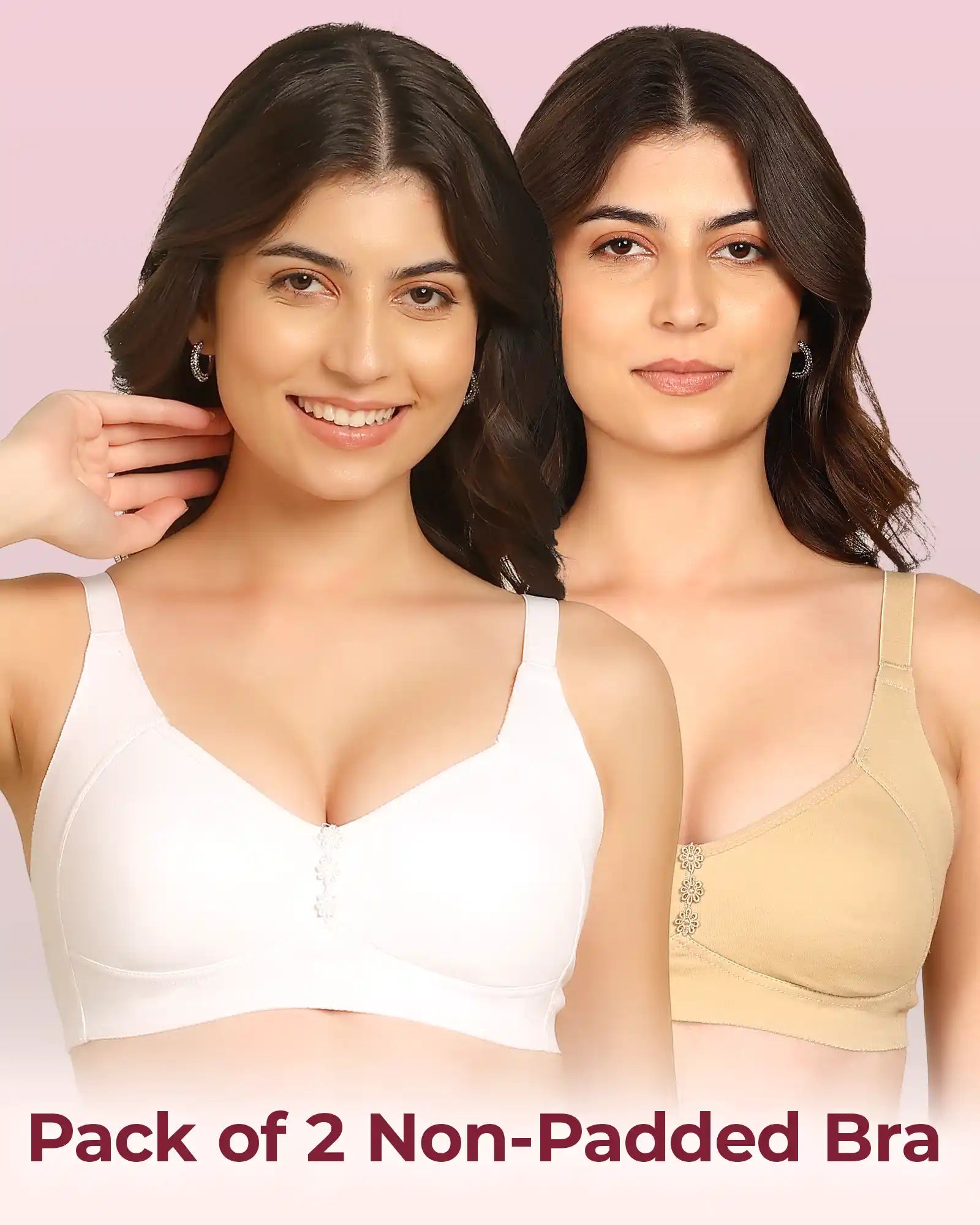 Komli Bonded Breathable Cotton Plus Size M-Frame Minimiser Non-Padded Bra (KB-405) (Pack of 2)