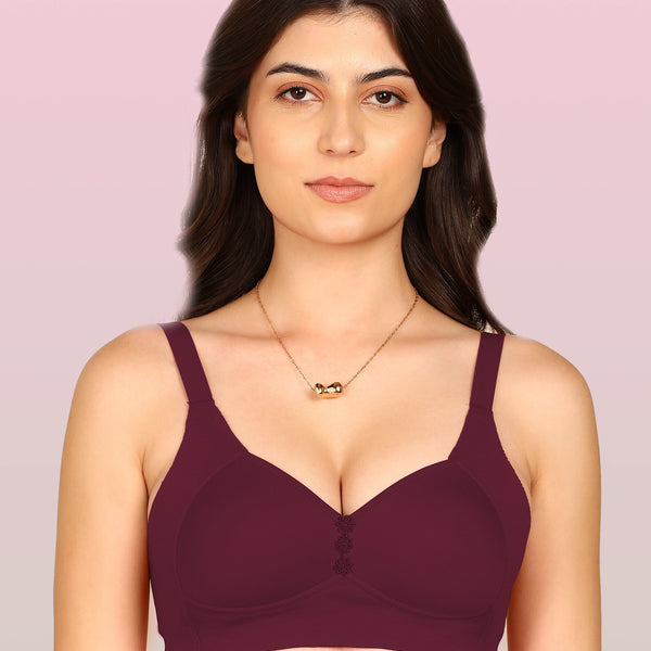 Komli Bonded Breathable Cotton Plus Size M-Frame Minimiser Padded Bra (KB-408-MAGENTA)