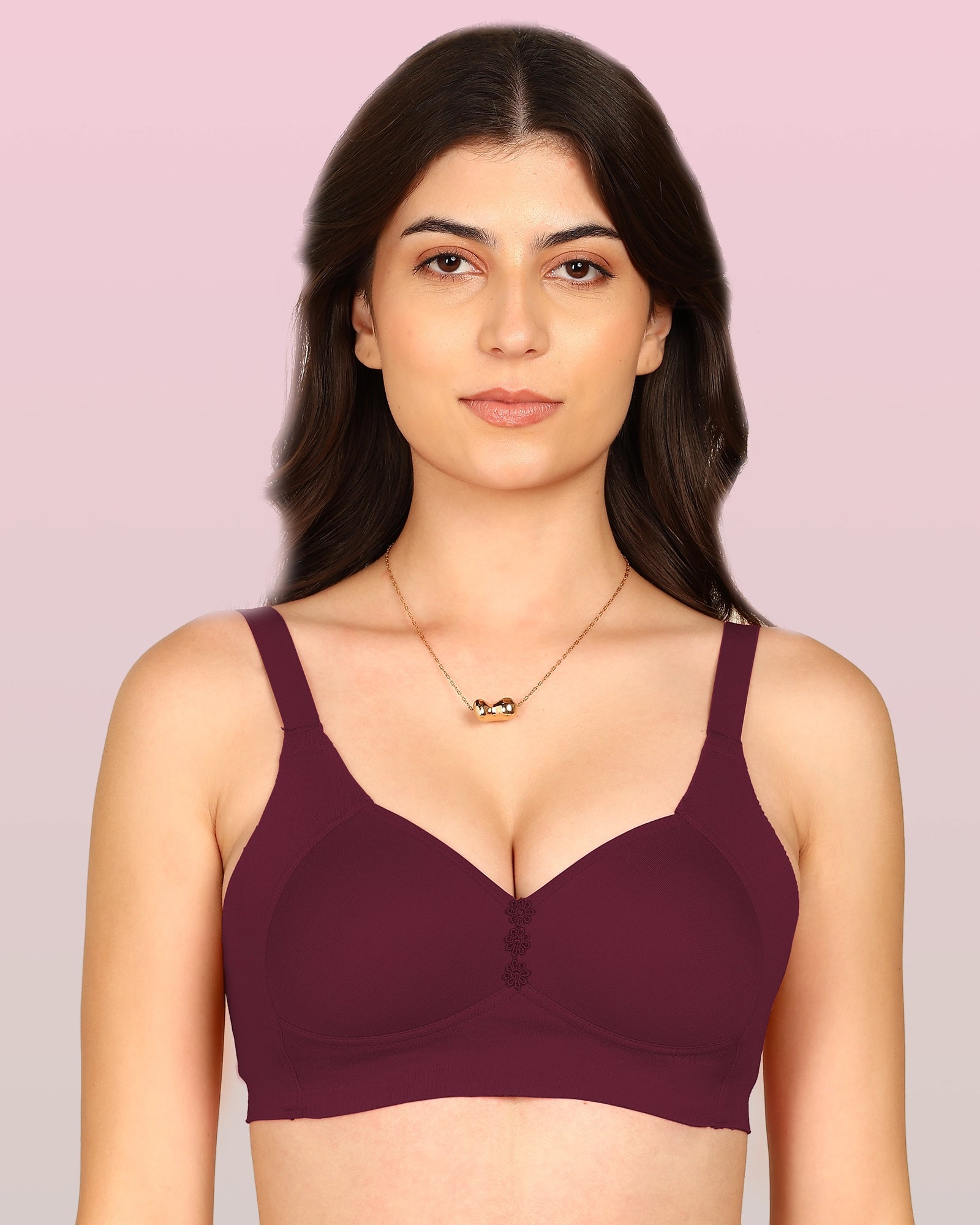Komli Bonded Breathable Cotton Plus Size M-Frame Minimiser Padded Bra (KB-408-MAGENTA)