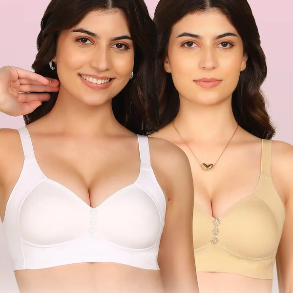 Komli Bonded Breathable Cotton Plus Size M-Frame Minimiser Padded Bra (KB-408) (Pack of 2)