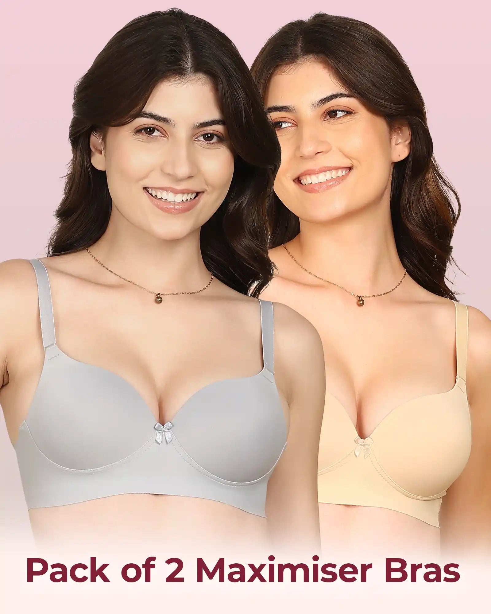 Komli Bonded Polyamide Push-Up 3/4 Coverage Maximiser Bra (Level 2 Padding) (KB-5107) (Pack of 2)