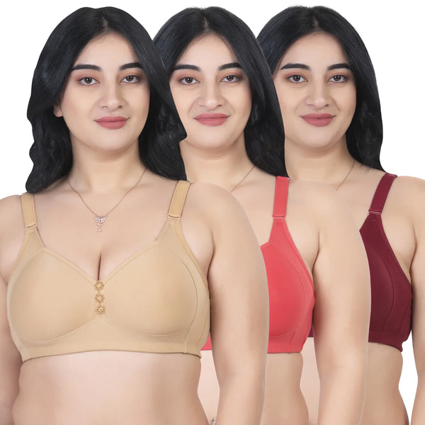 Komli Medium Padded Minimiser Full Coverage Plus Size Bra - U Shaped Back Bra (K-D911-3PC)