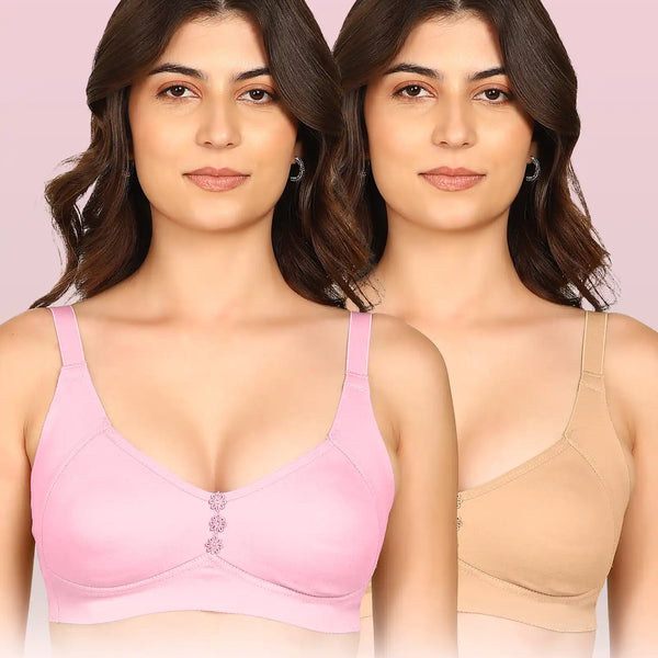 Komli Bonded Breathable Cotton Plus Size M-Frame Minimiser Non-Padded Bra (KB-405) (Pack of 2)