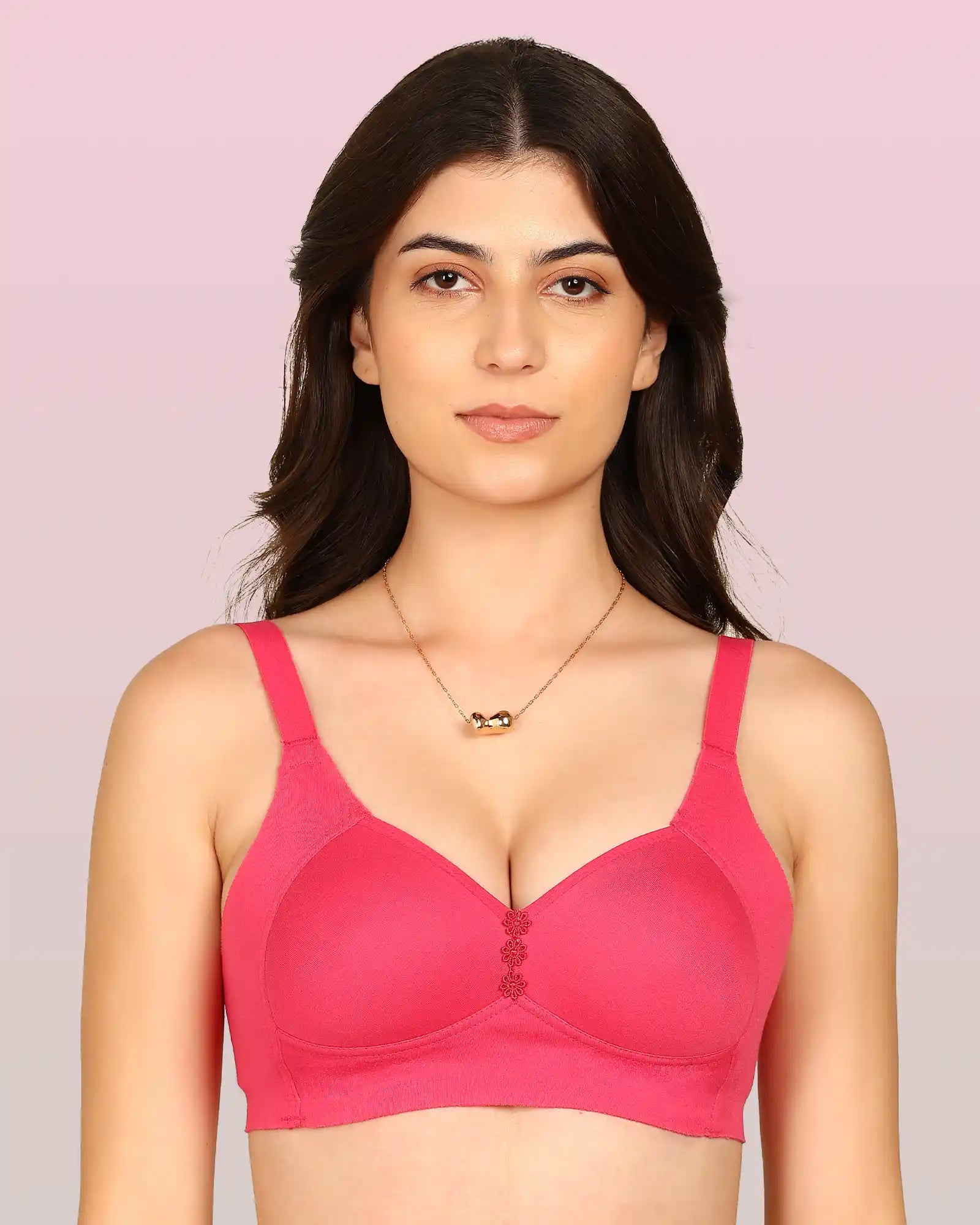 Komli Bonded Breathable Cotton Plus Size M-Frame Minimiser Padded Bra (KB-408-DARK PINK)
