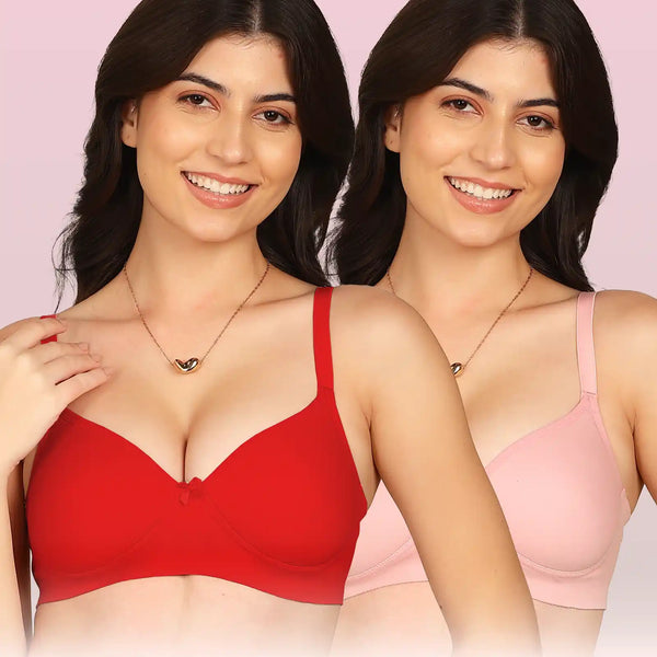 Komli Bonded Breathable Cotton Full Coverage Padded Bra (KB-1013) (Pack of 2)