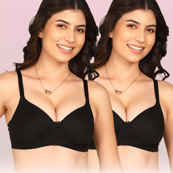 Komli Bonded Breathable Cotton Full Coverage Padded Bra (KB-1013) (Pack of 2)