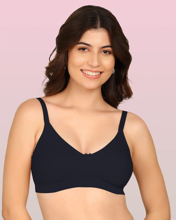 Komli Bonded Breathable Cotton Full Coverage Non-Padded Bra (KB-352-NAVY BLUE)