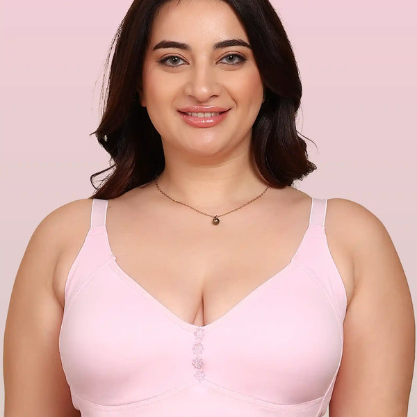 Komli Bonded Breathable Cotton Plus Size M-Frame Minimiser Non-Padded Bra (KB-405-PINK)