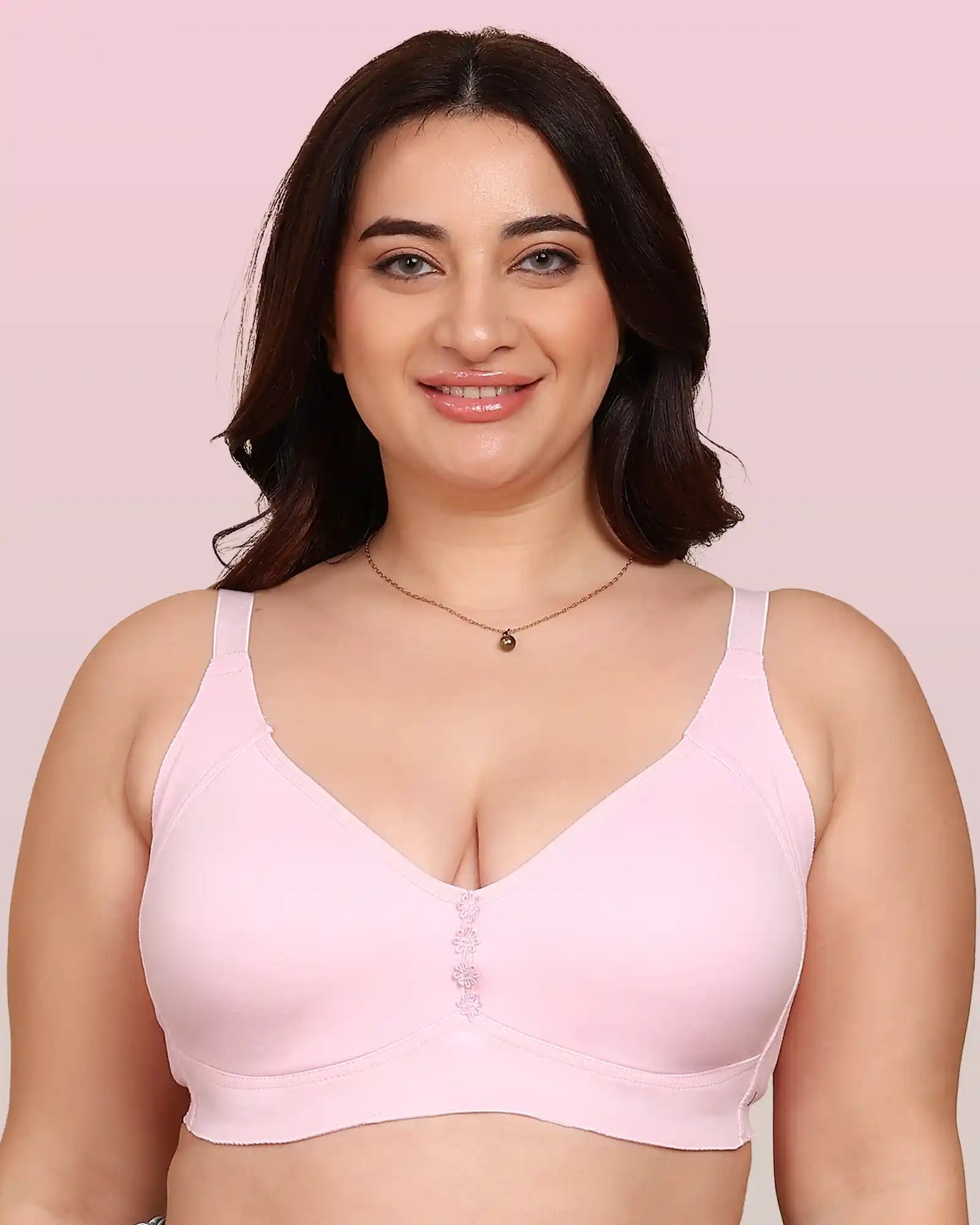 Komli Bonded Breathable Cotton Plus Size M-Frame Minimiser Non-Padded Bra (KB-405-PINK)