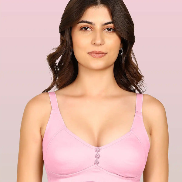 Komli Bonded Breathable Cotton Plus Size M-Frame Minimiser Non-Padded Bra (KB-405-PINK)