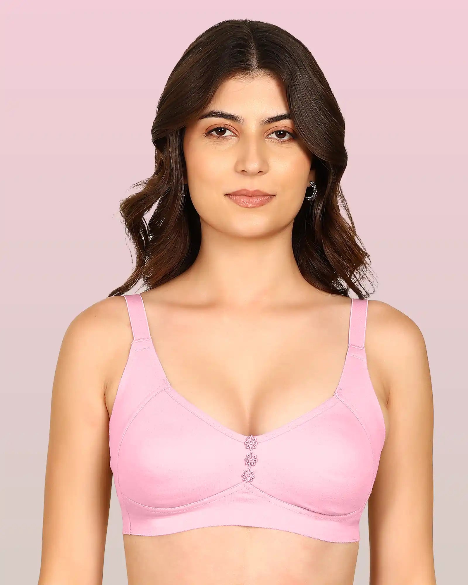 Komli Bonded Breathable Cotton Plus Size M-Frame Minimiser Non-Padded Bra (KB-405-PINK)