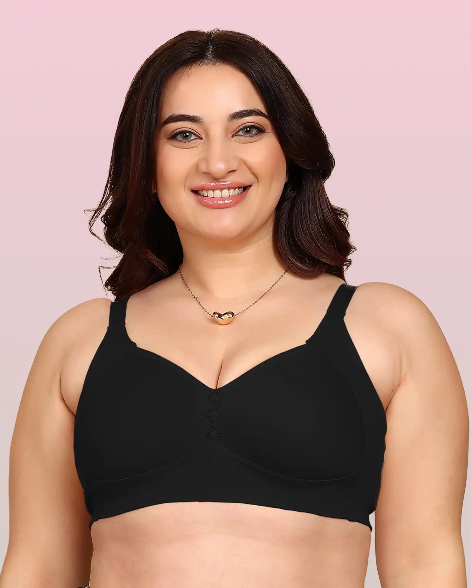 Komli Bonded Breathable Cotton Plus Size M-Frame Minimiser Padded Bra (KB-408-BLACK)