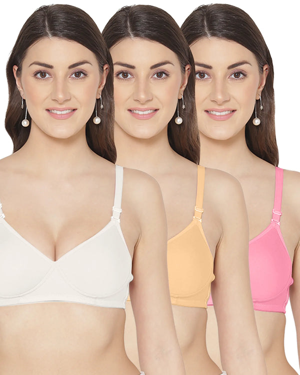 Komli Seamless Medium Padded Full Coverage Cotton Rich Padded T-Shirt Bra (K-5555-3PC)