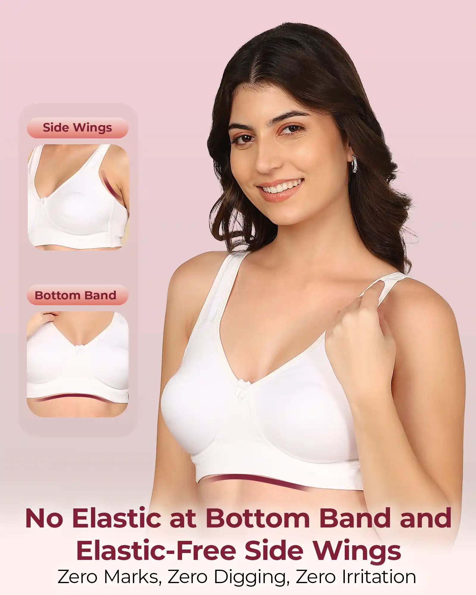 Komli Bonded Breathable Cotton Plus Size Full Coverage Non-Padded Bra (KB-401) (Pack of 2)