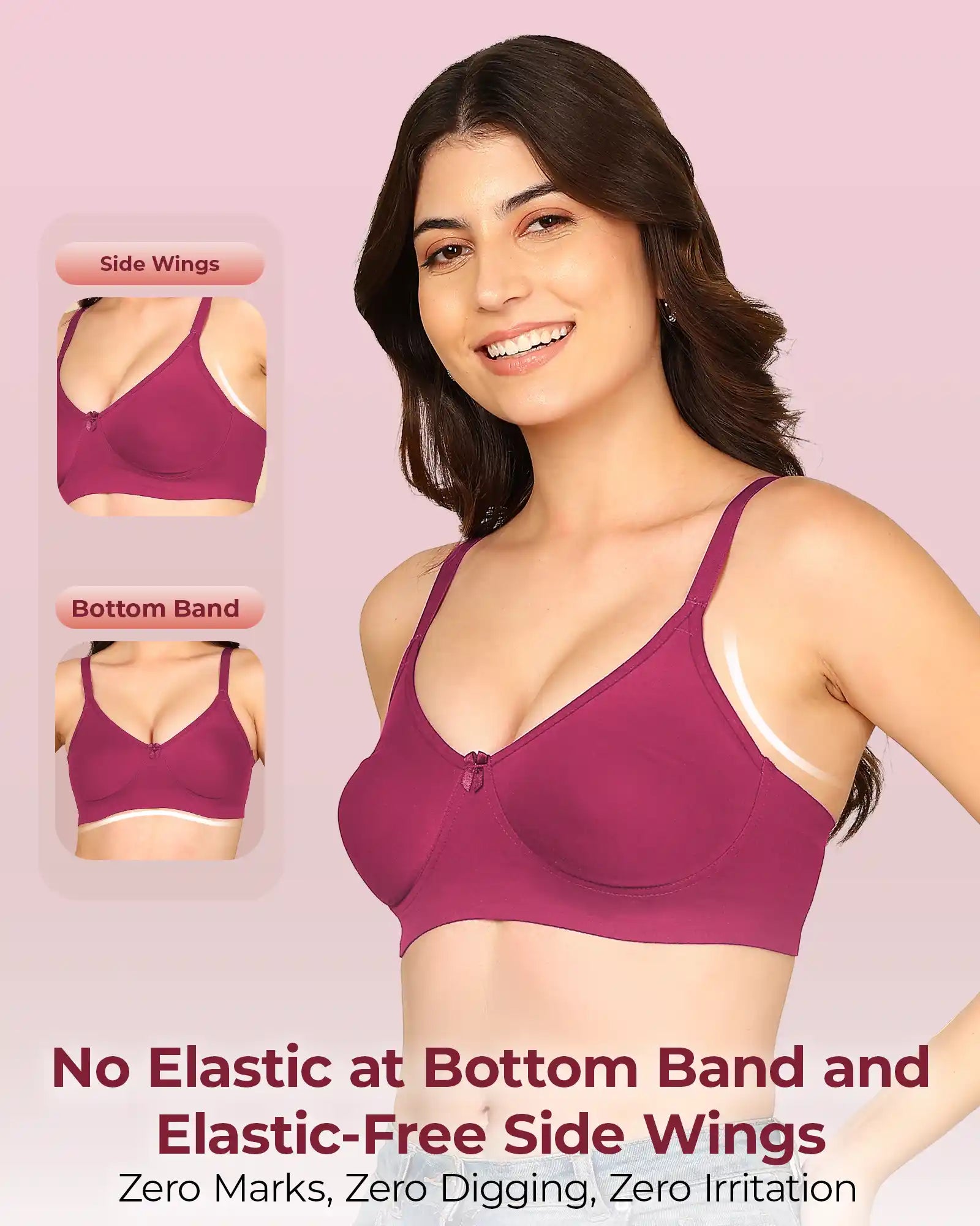 Komli Bonded Breathable Cotton Full Coverage Non-Padded Bra (KB-352) (Pack of 2)