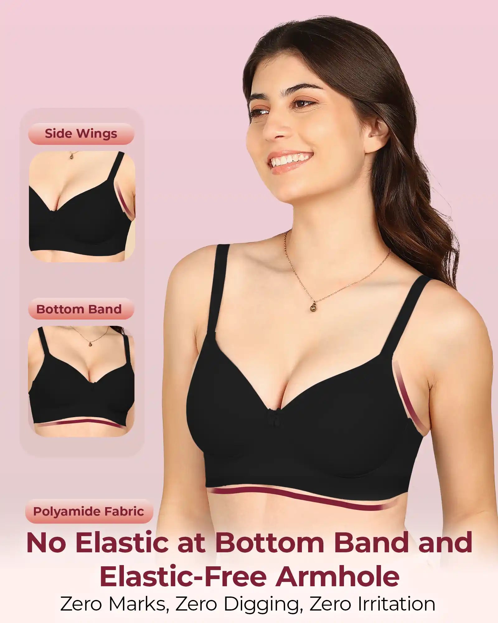 Komli Bonded Polyamide Full Coverage Padded Bra (Level 1 Padding (KB-5991-BLACK)
