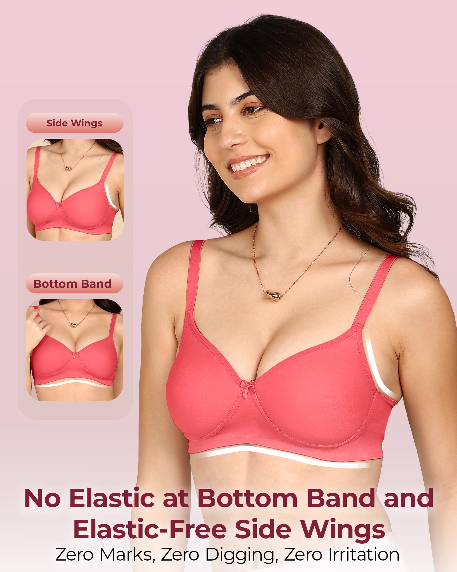 Komli Bonded Breathable Cotton Full Coverage Padded Bra (KB-1013-CORAL)