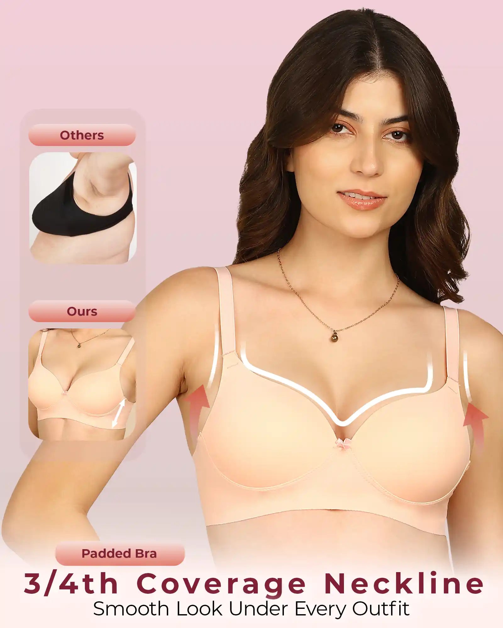 Komli Bonded Polyamide Push-Up 3/4 Coverage Maximiser Bra (Level 2 Padding) (KB-5107) (Pack of 2)