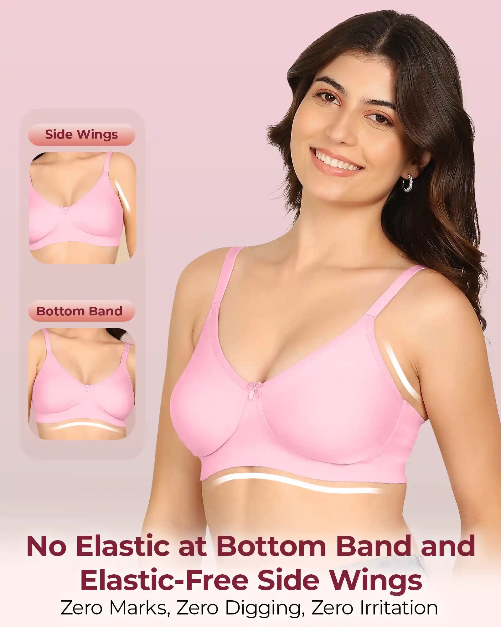 Komli Bonded Breathable Cotton Full Coverage Non-Padded Bra (KB-352) (Pack of 2)