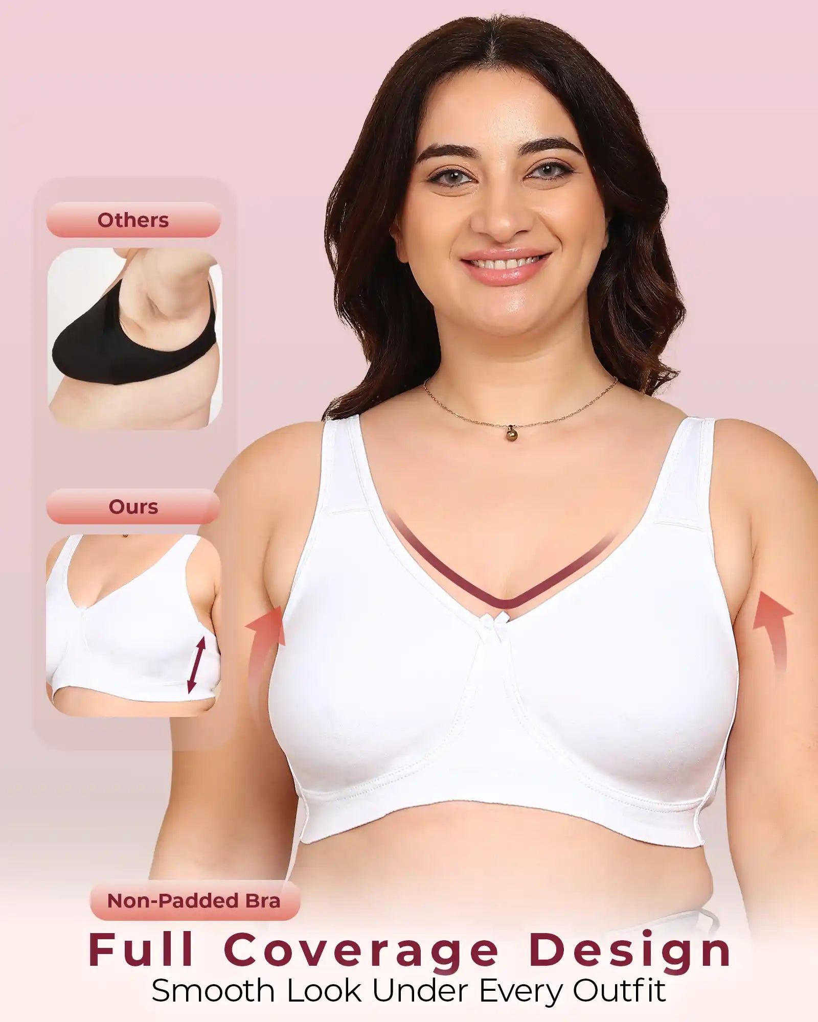 Komli Bonded Breathable Cotton Plus Size Full Coverage Non-Padded Bra (KB-401-WHITE)