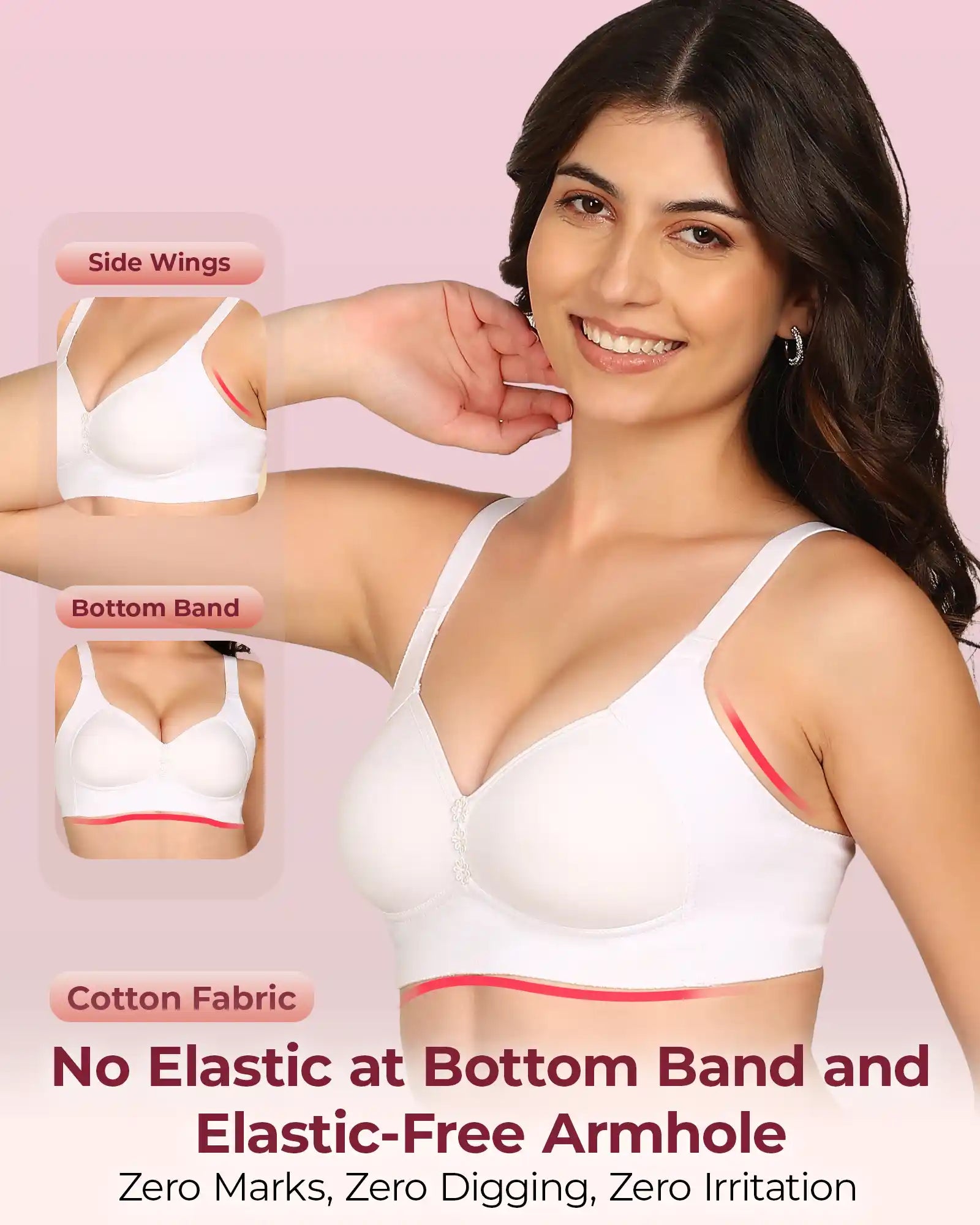 Komli Bonded Breathable Cotton Plus Size M-Frame Minimiser Padded Bra (KB-408-WHITE)