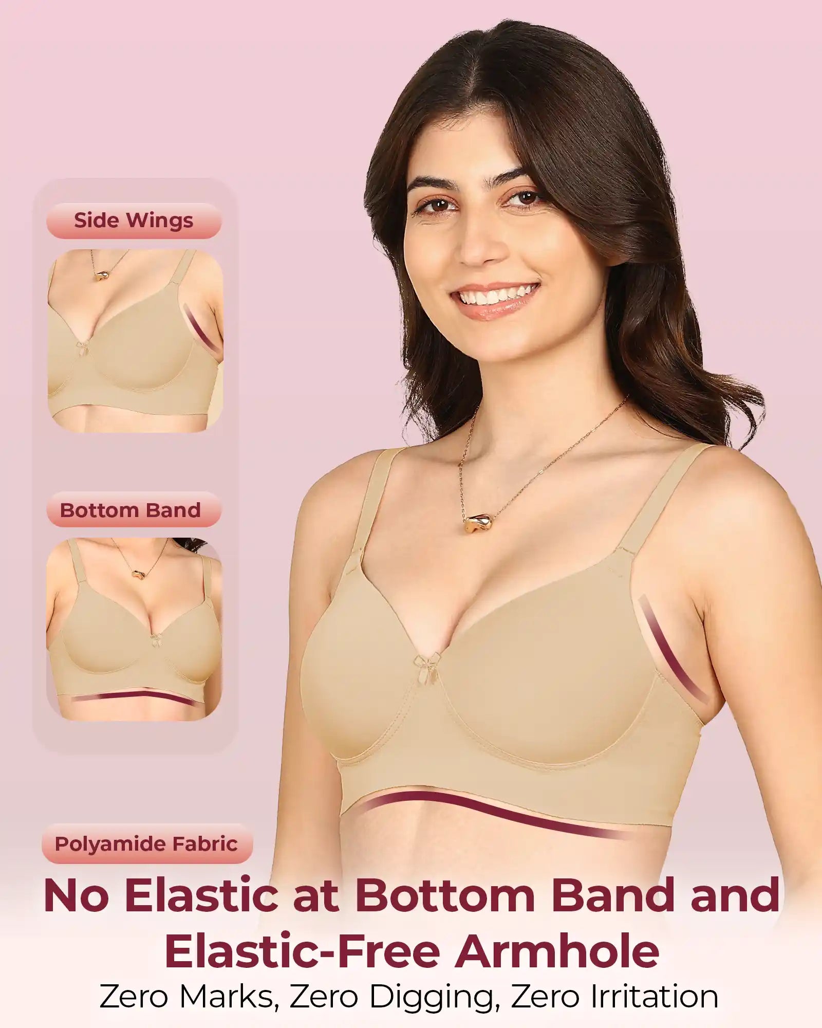 Komli Bonded Polyamide Full Coverage Padded Bra (Level 1 Padding (KB-5991-FAWN)