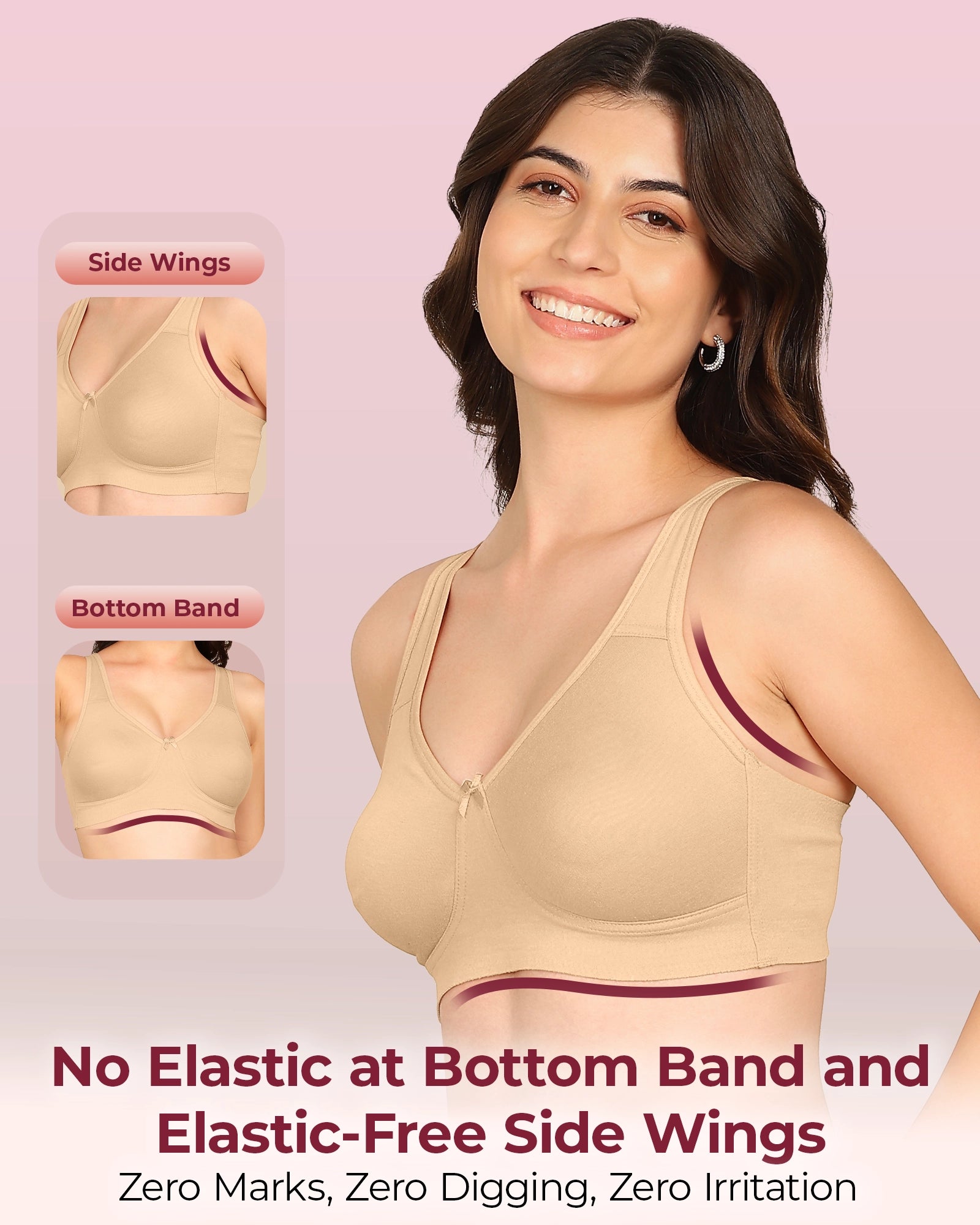 Komli Bonded Breathable Cotton Plus Size Full Coverage Non-Padded Bra (KB-401-SKIN)