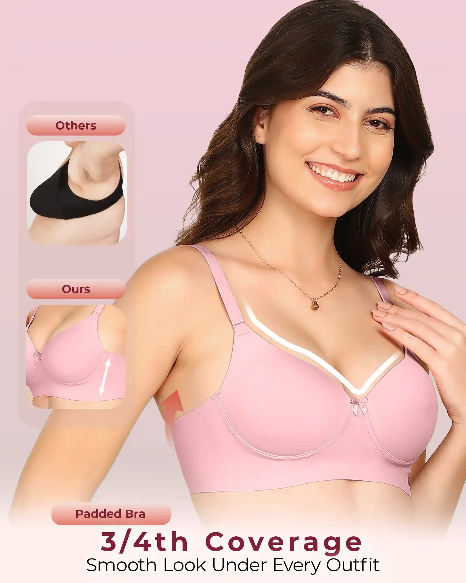 Komli Bonded Polyamide Push-Up 3/4 Coverage Bra (Level 3 Padding (KB-5301-PLUM)