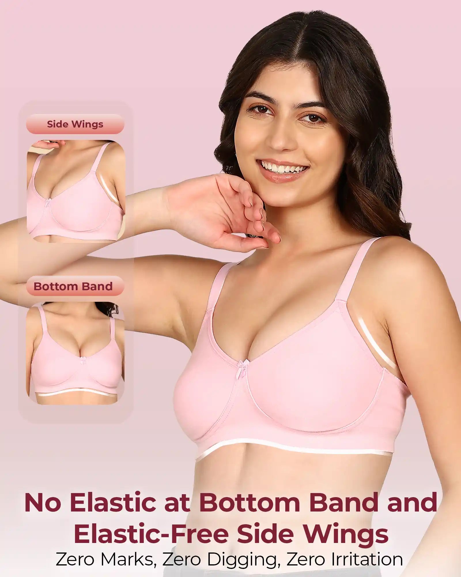 Komli Bonded Breathable Cotton Full Coverage Non-Padded Bra (KB-352-PLUM)