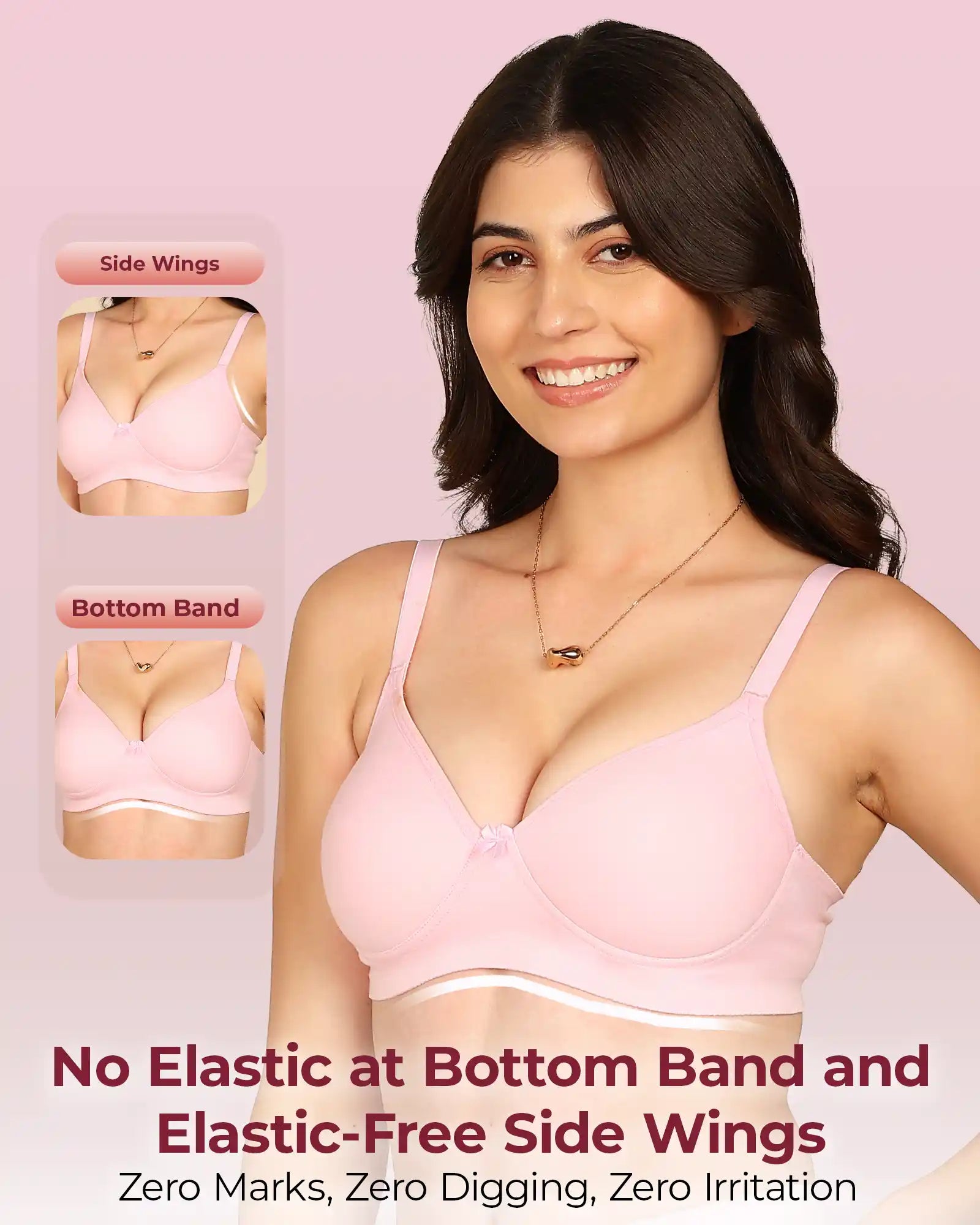 Komli Bonded Breathable Cotton Full Coverage Padded Bra (KB-1013-PINK)