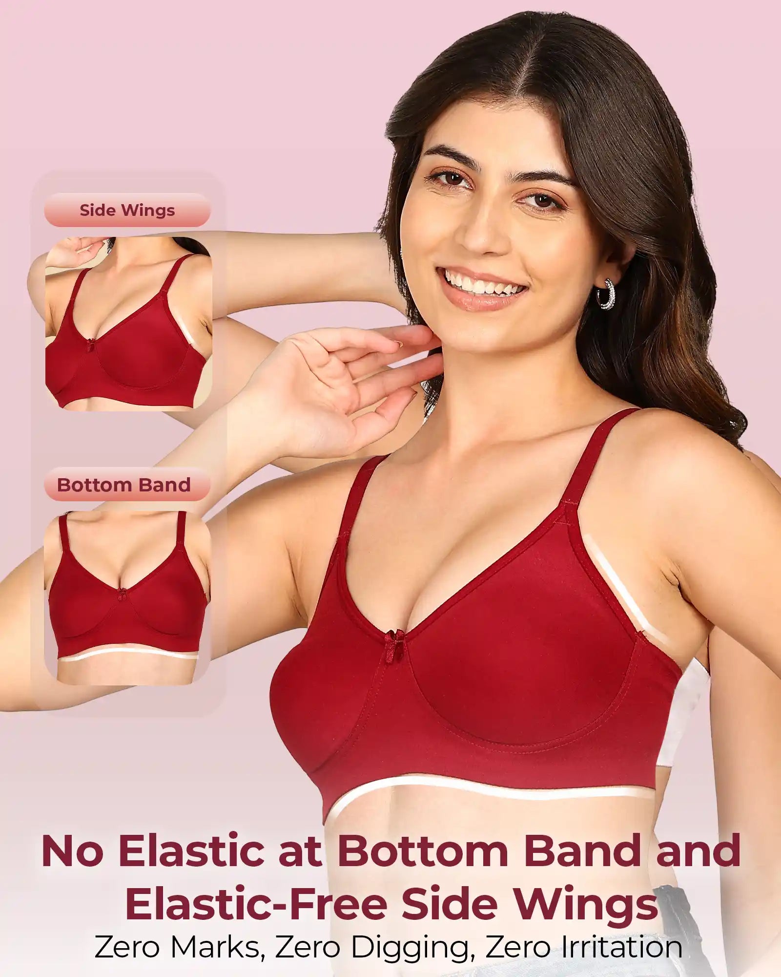 Komli Bonded Breathable Cotton Full Coverage Non-Padded Bra (KB-352-WINE)