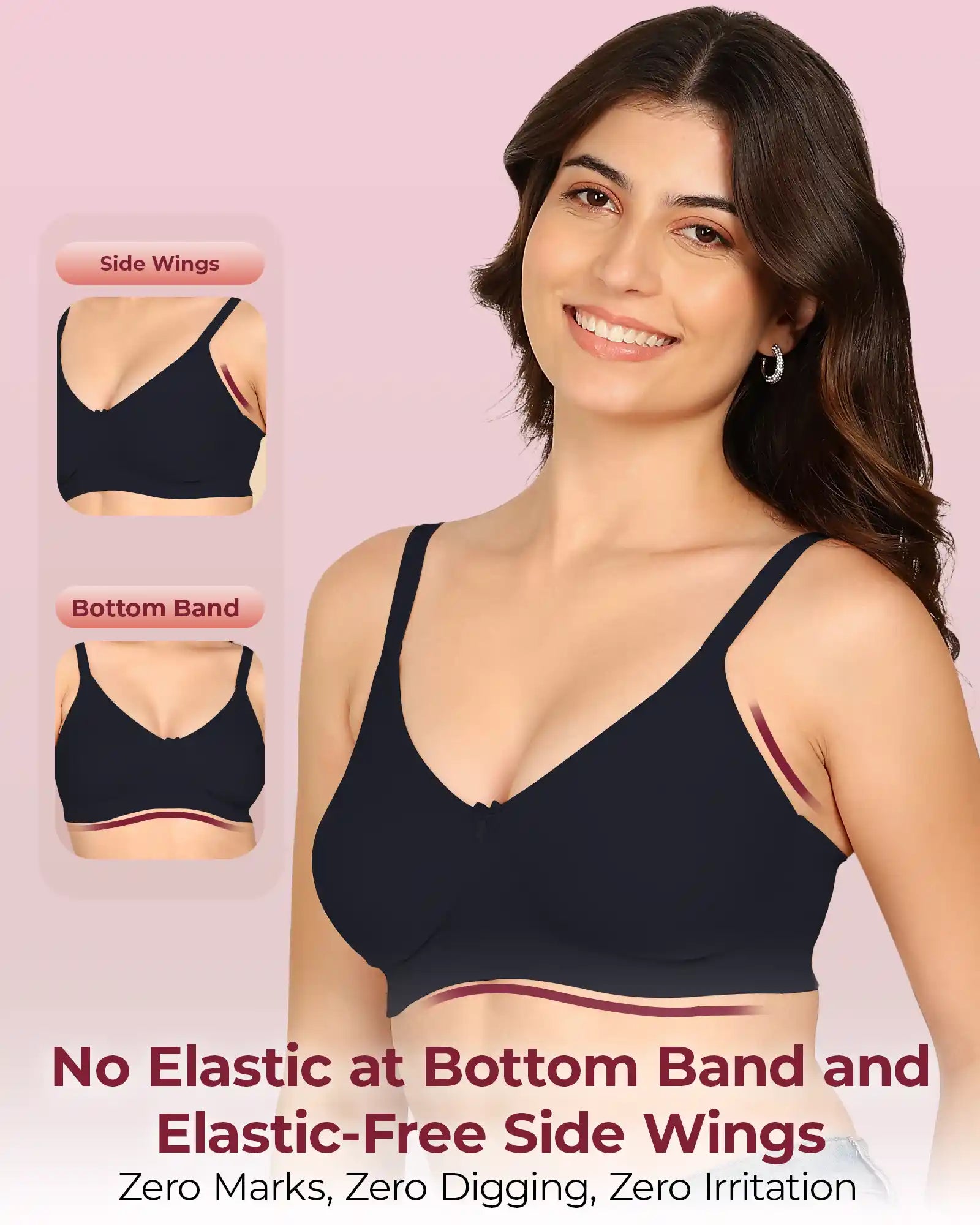 Komli Bonded Breathable Cotton Full Coverage Non-Padded Bra (KB-352-NAVY BLUE)