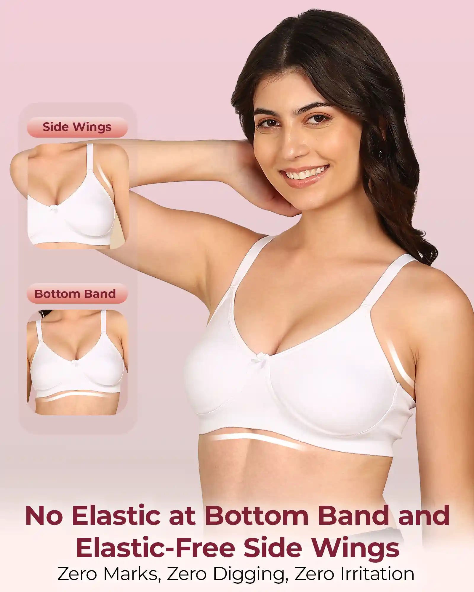 Komli Bonded Breathable Cotton Full Coverage Non-Padded Bra (KB-352) (Pack of 2)