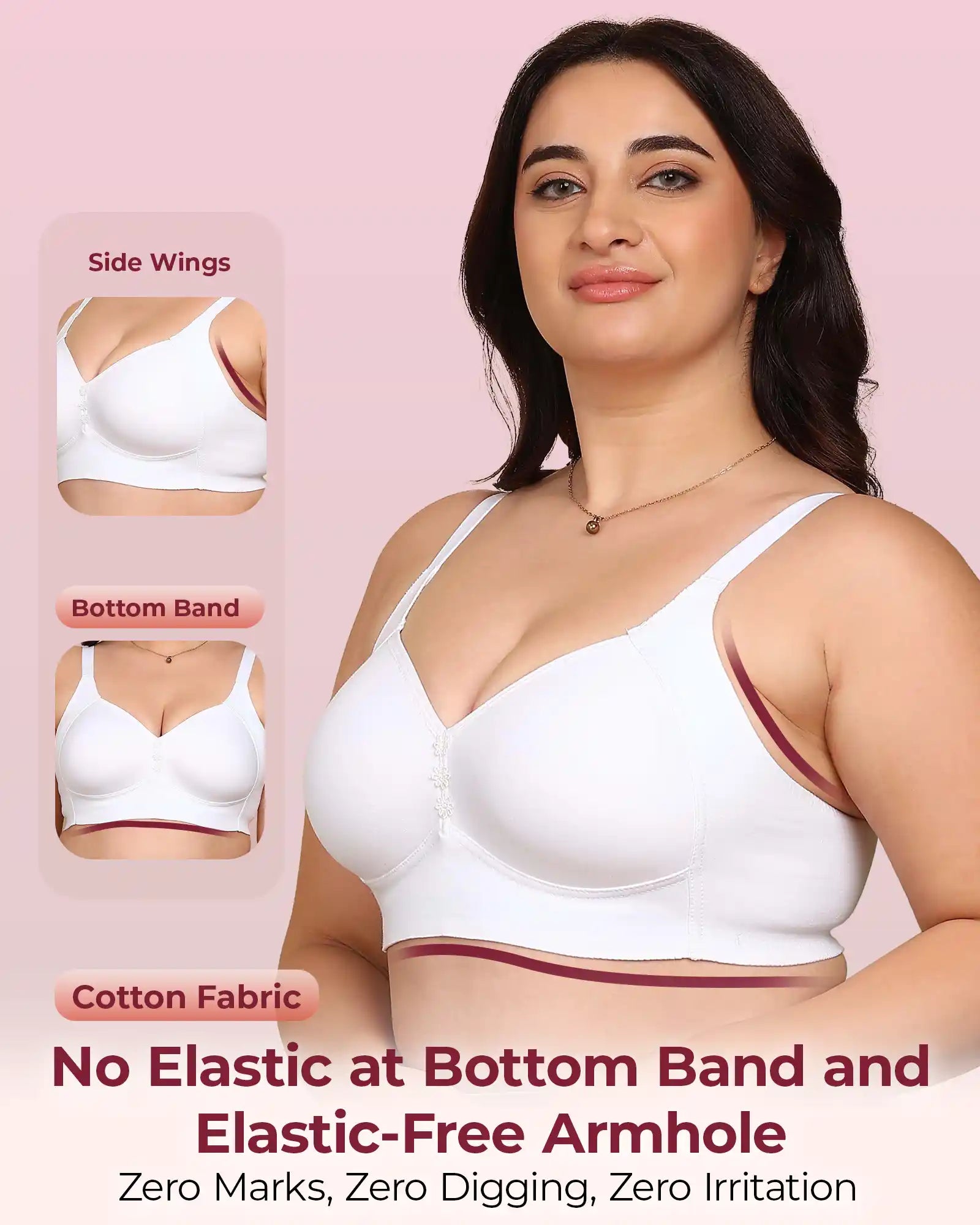 Komli Bonded Breathable Cotton Plus Size M-Frame Minimiser Padded Bra (KB-408-WHITE)