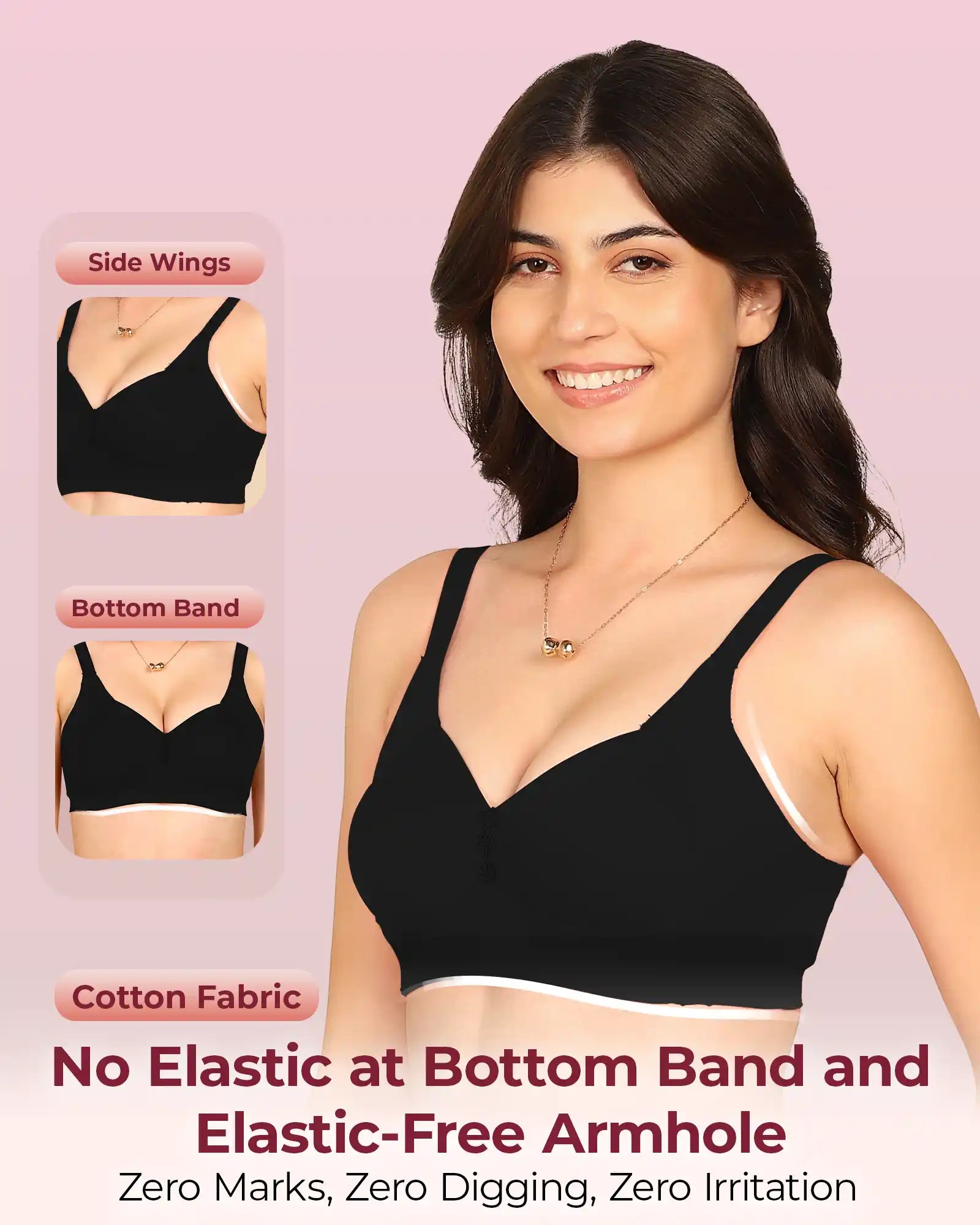 Komli Bonded Breathable Cotton Plus Size M-Frame Minimiser Padded Bra (KB-408-BLACK)