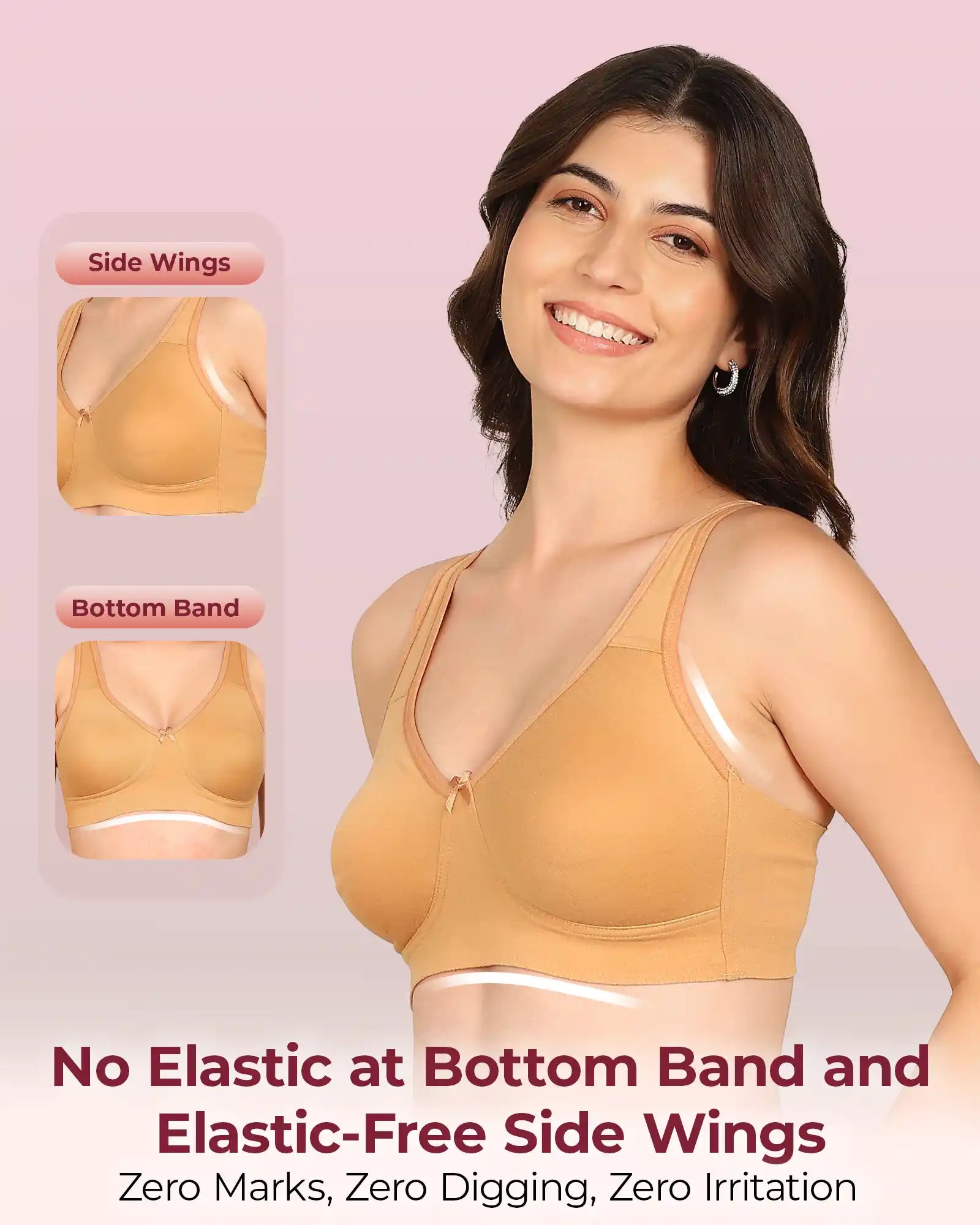 Komli Bonded Breathable Cotton Plus Size Full Coverage Non-Padded Bra (KB-401) (Pack of 2)