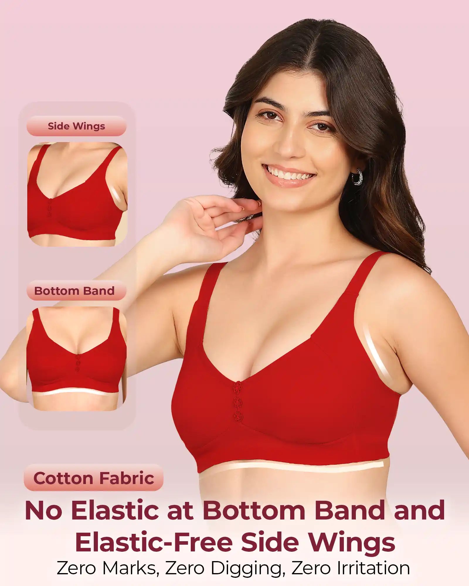 Komli Bonded Breathable Cotton Plus Size M-Frame Minimiser Non-Padded Bra (KB-405) (Pack of 2)