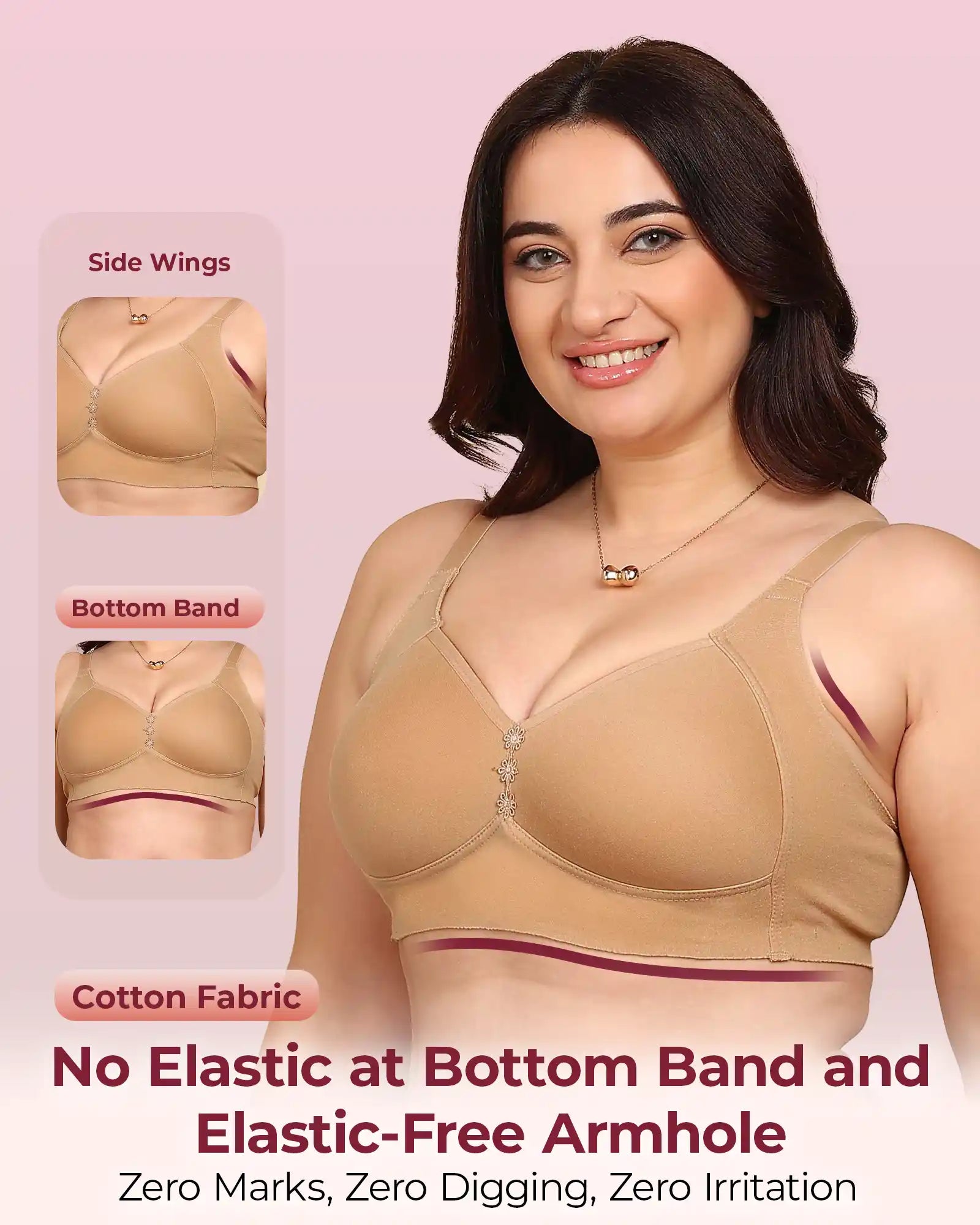 Komli Bonded Breathable Cotton Plus Size M-Frame Minimiser Padded Bra (KB-408-SKIN)