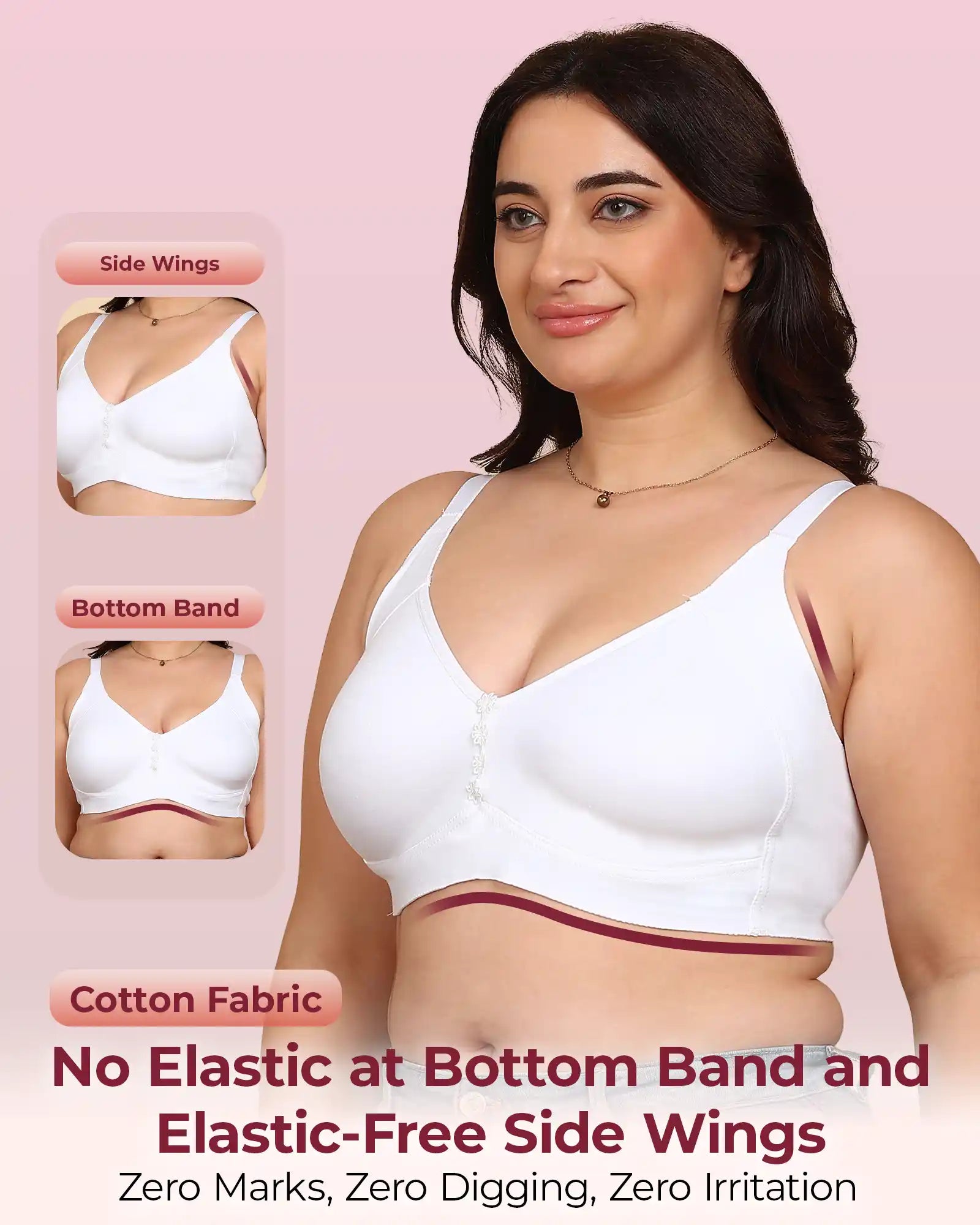 Komli Bonded Breathable Cotton Plus Size M-Frame Minimiser Non-Padded Bra (KB-405-WHITE)