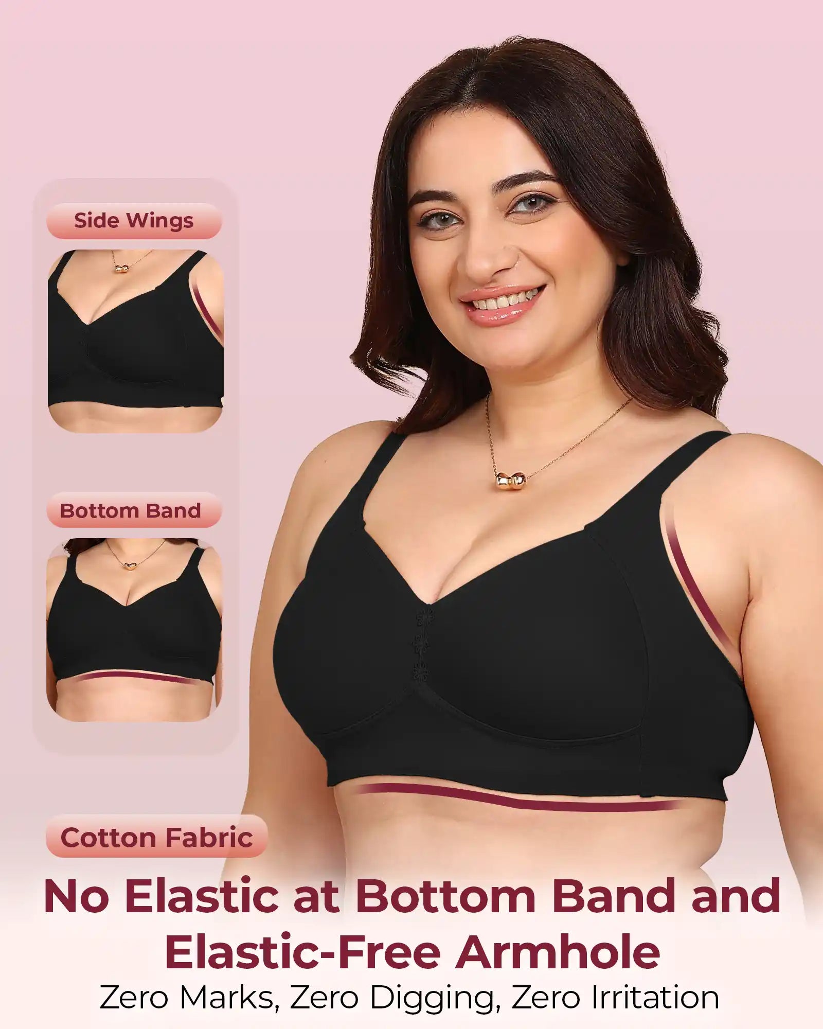 Komli Bonded Breathable Cotton Plus Size M-Frame Minimiser Padded Bra (KB-408-BLACK)