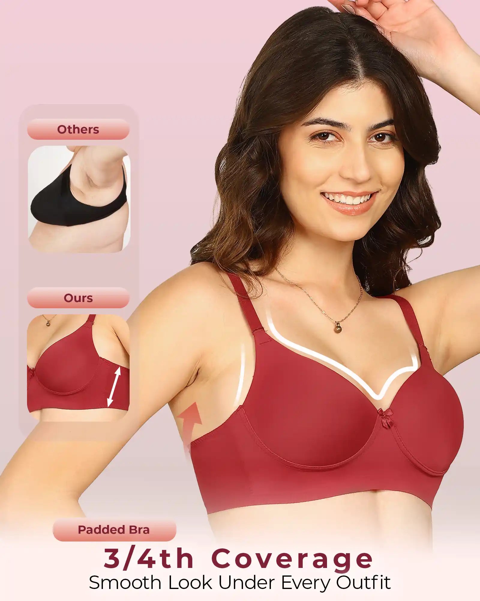 Komli Bonded Polyamide Push-Up 3/4 Coverage Bra (Level 3 Padding) (KB-5301) (Pack of 2)