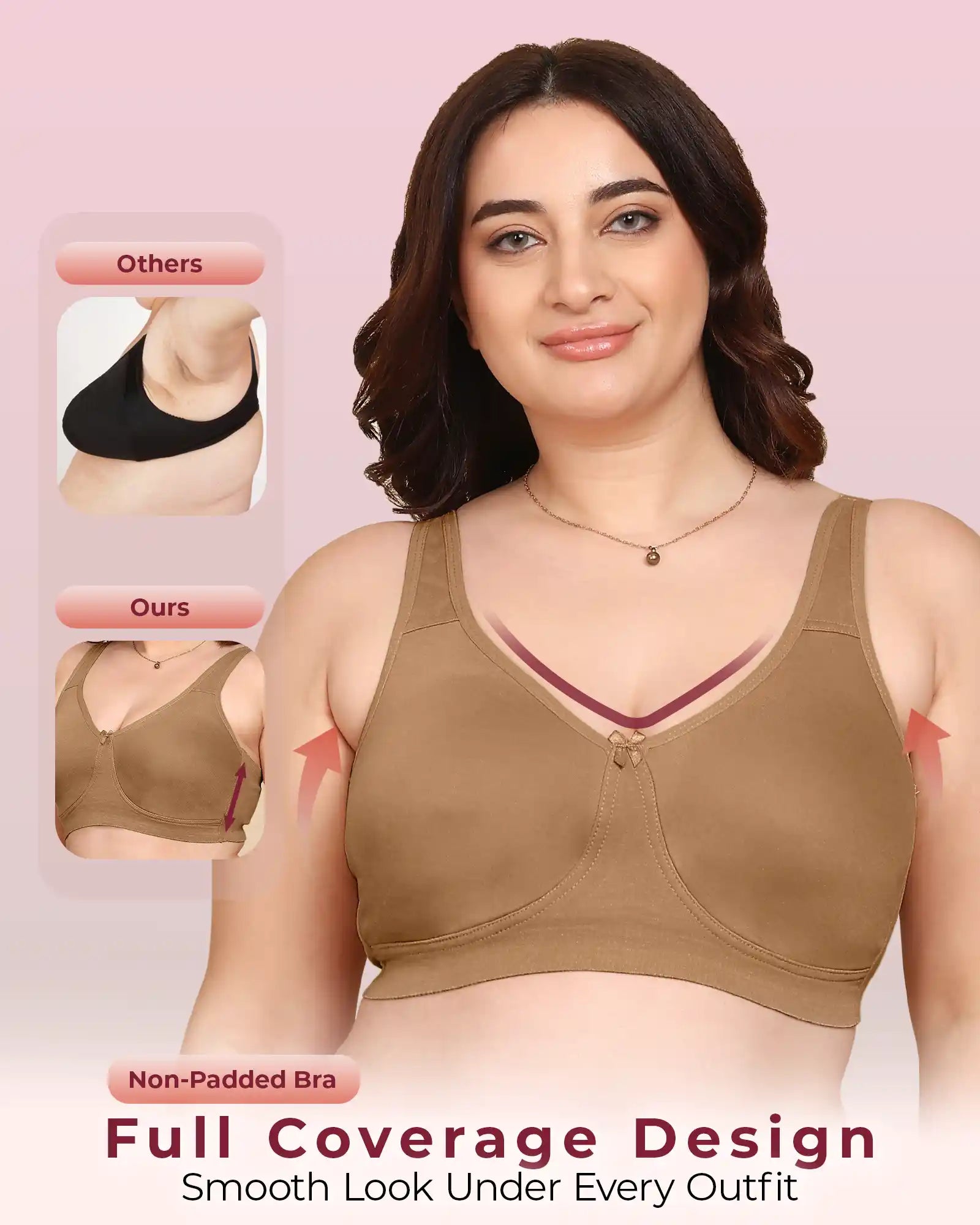 Komli Bonded Breathable Cotton Plus Size Full Coverage Non-Padded Bra (KB-401-FAWN)