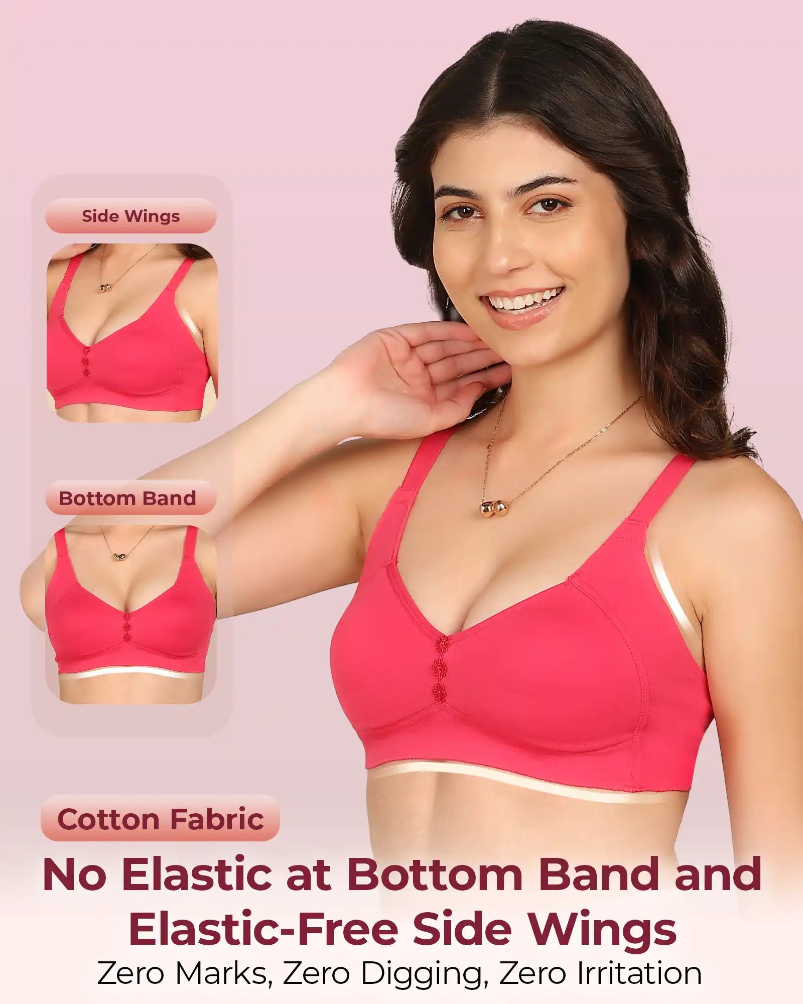 Komli Bonded Breathable Cotton Plus Size M-Frame Minimiser Non-Padded Bra (KB-405) (Pack of 2)