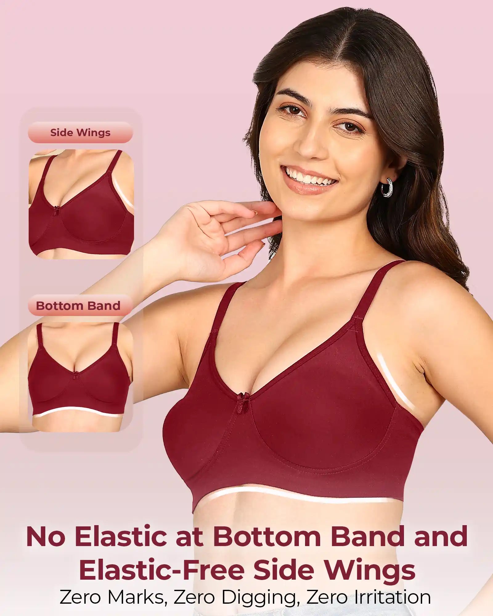 Komli Bonded Breathable Cotton Full Coverage Non-Padded Bra (KB-352-MAGENTA)