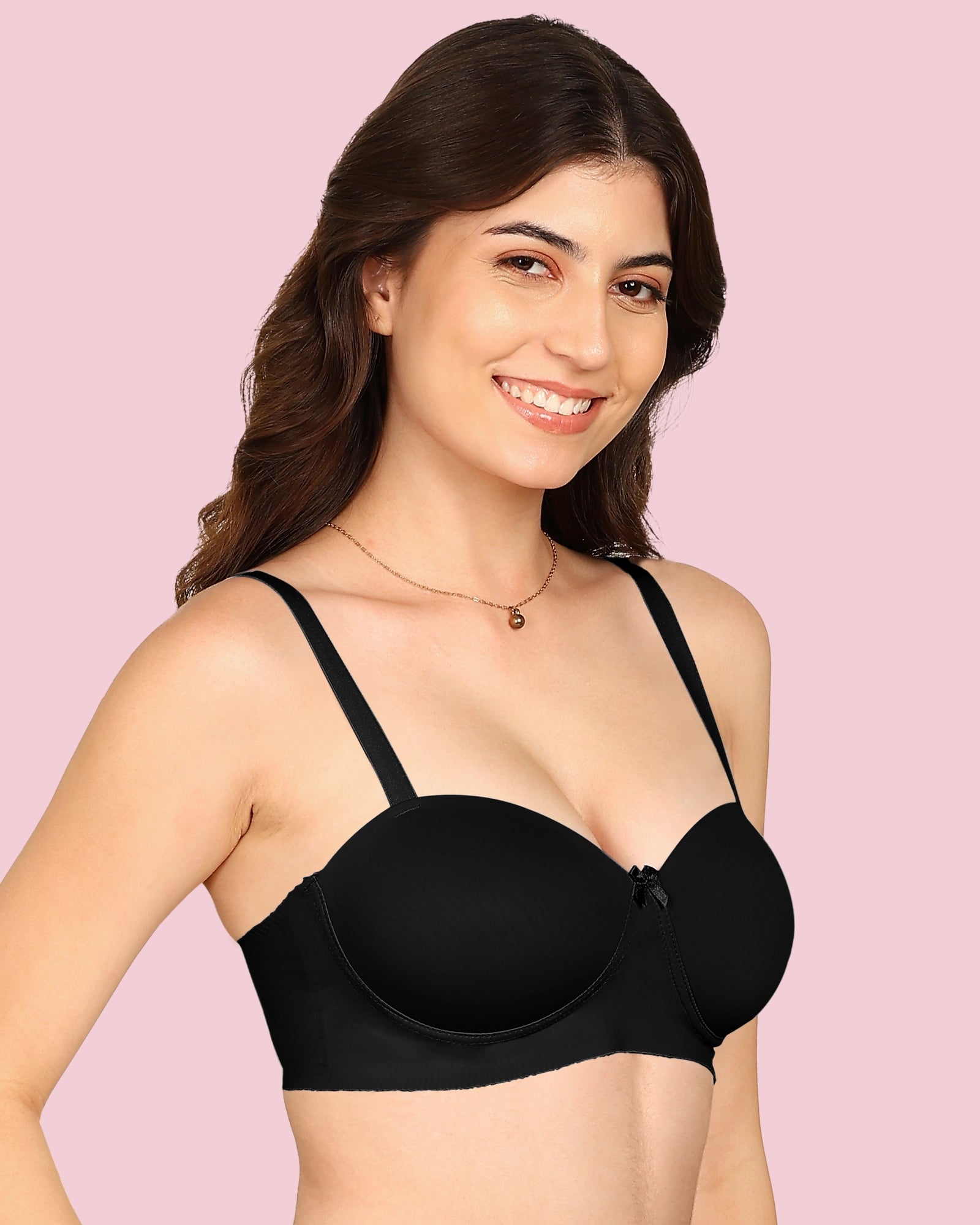 Komli Bonded Demi-Cup Padded Cotton Spandex Bra (KB-91012-BLACK)
