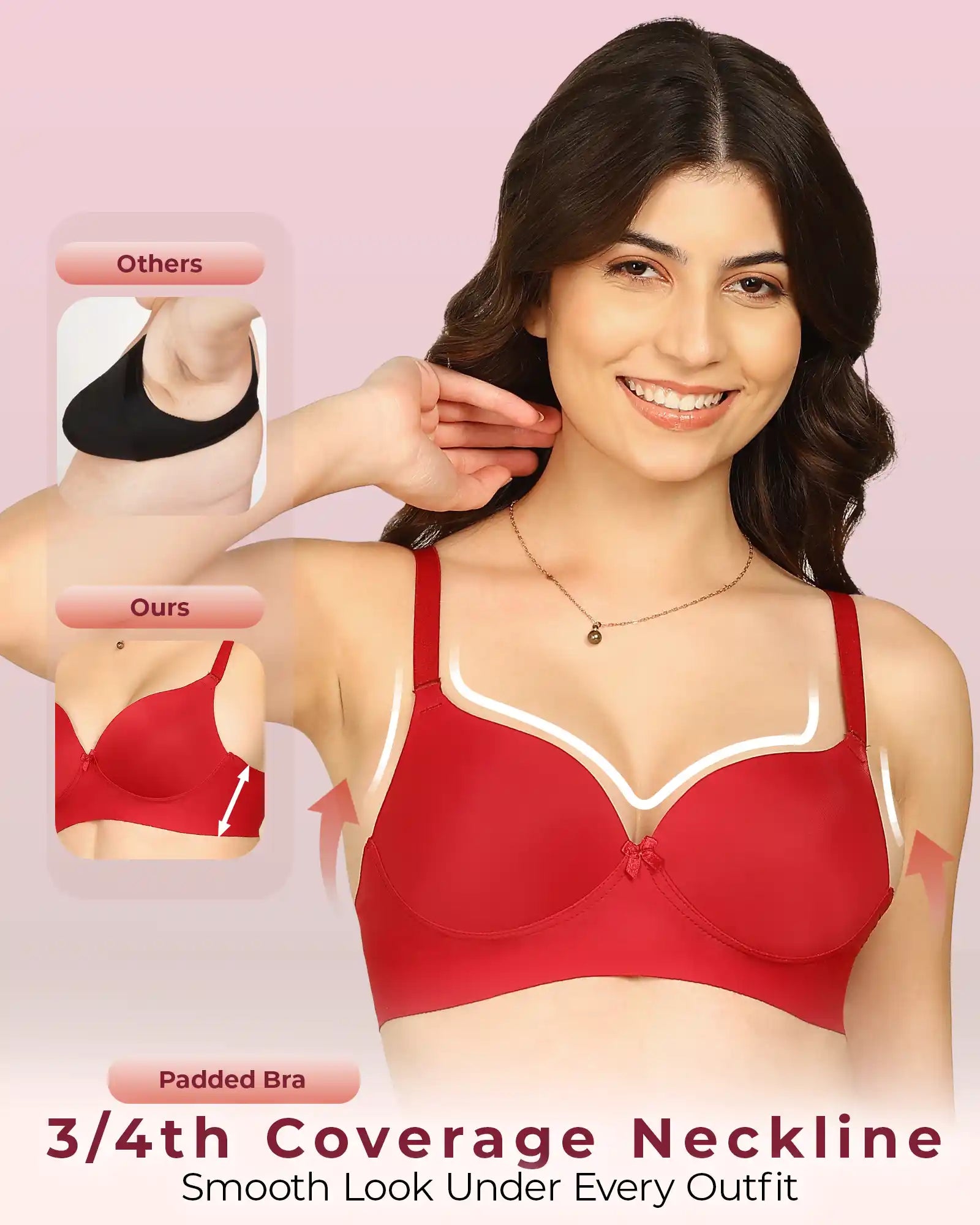 Komli Bonded Polyamide Push-Up 3/4 Coverage Maximiser Bra (Level 2 Padding) (KB-5107) (Pack of 2)
