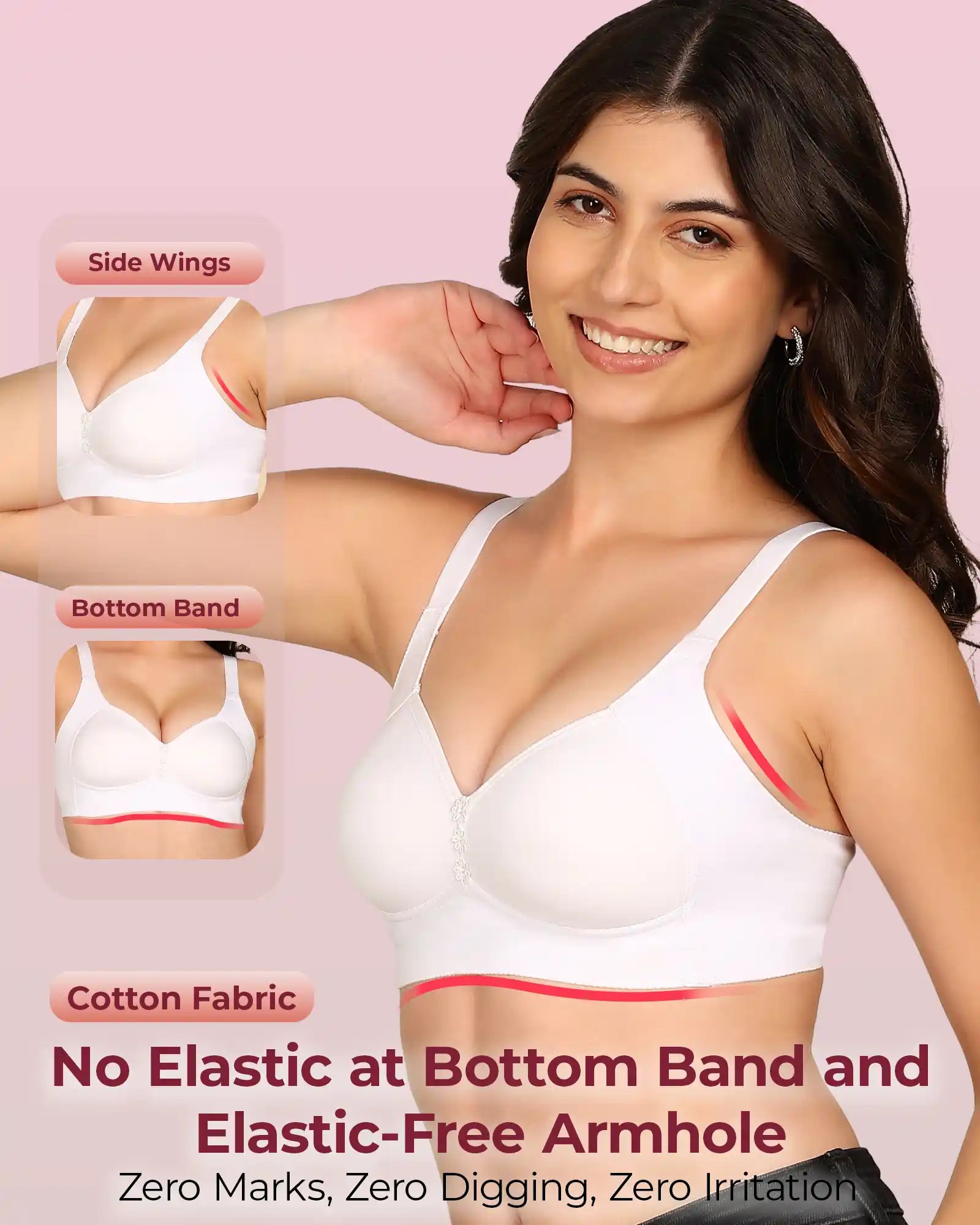 Komli Bonded Breathable Cotton Plus Size M-Frame Minimiser Padded Bra (KB-408) (Pack of 2)